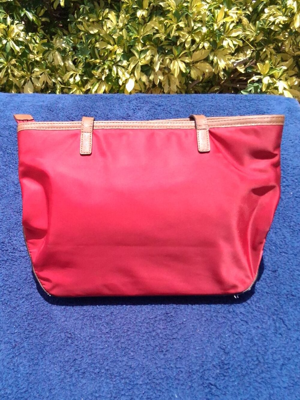 Michael Kors Red Nylon Tote with Tan Saffiano Leather Trim — Style 30T2SKPT1C - Picture 6 of 16